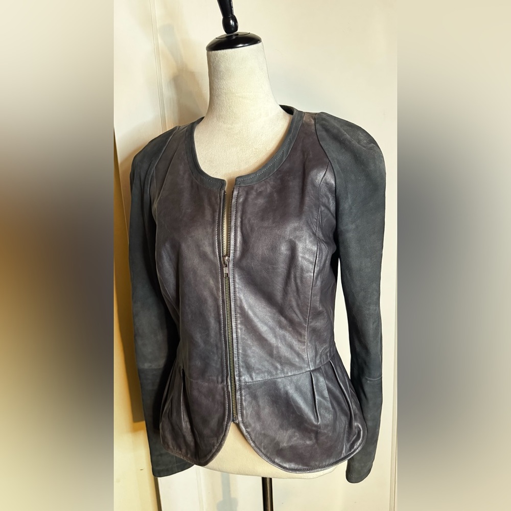 Hinge Eggplant Purple Leather Jacket Feminine Peplum Moto Biker y2k vintage noir